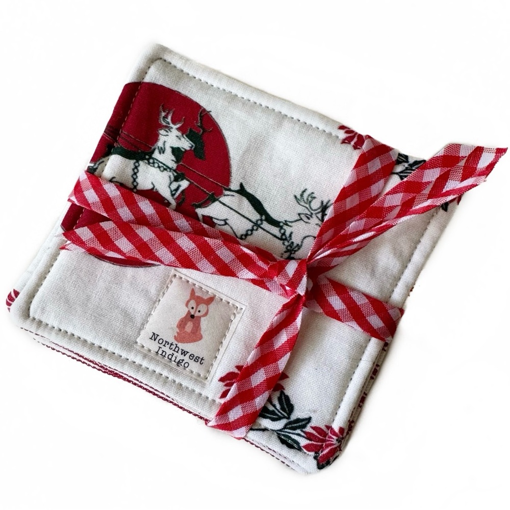 NWOT Handmade Vintage Retro Christmas Print Coasters